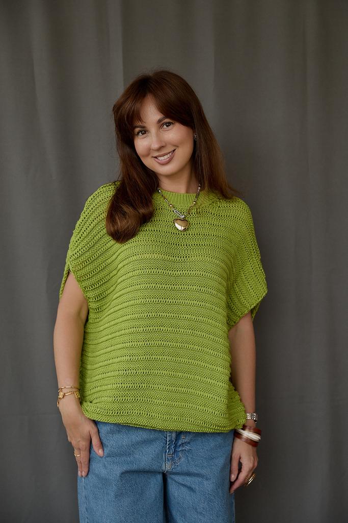 Джемпер-жилет  из  хлопка салатовый цвет