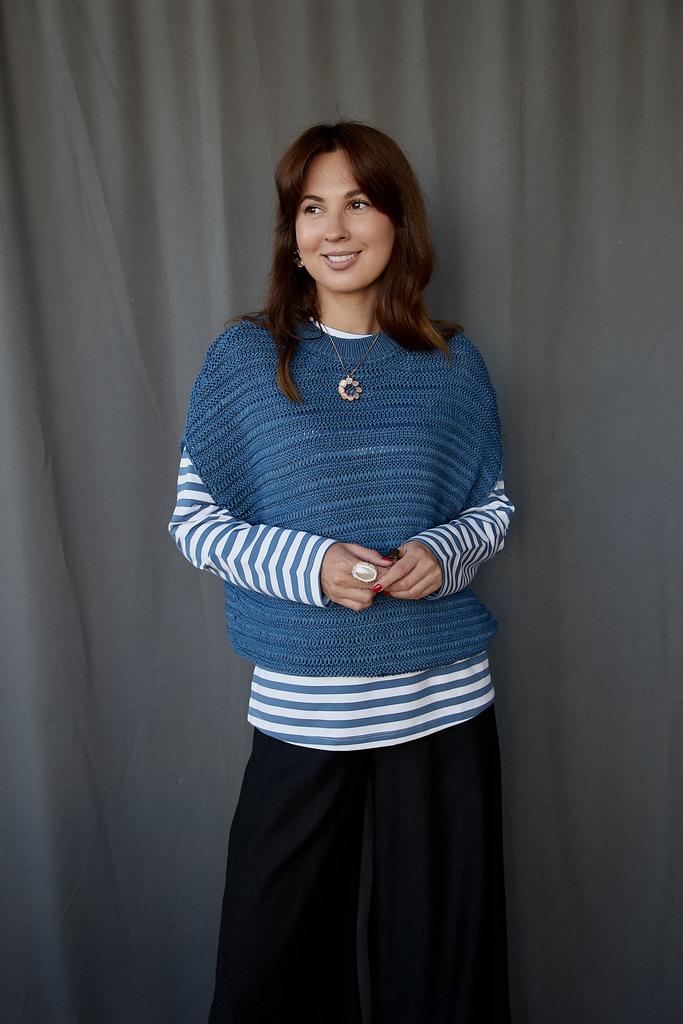 Джемпер-жилет  из  хлопка синий