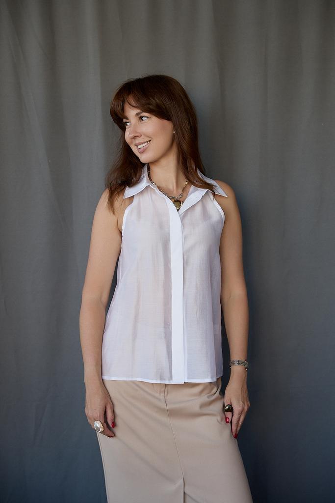 Рубашка  полупрозрачная молочная без рукавов