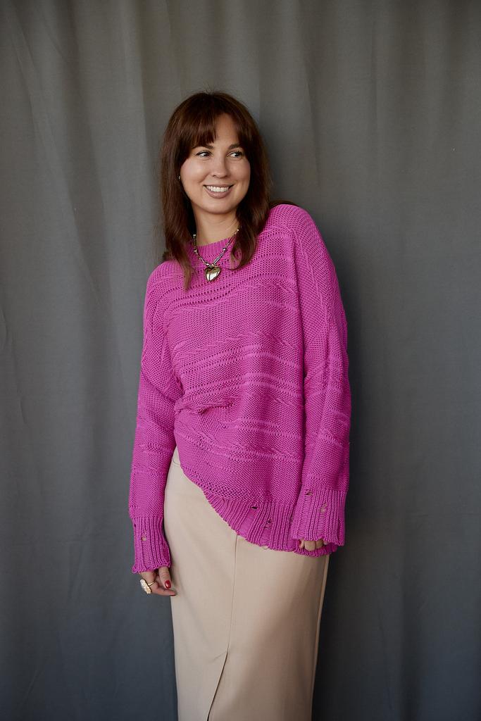 Джемпер  гранж из  хлопка брусничного  цвета