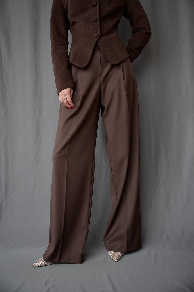Брюки-палаццо коричневые с защипами