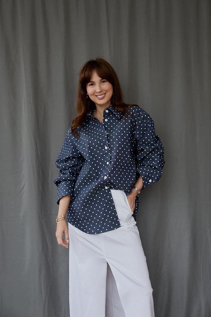 Оверсайз джинсовая рубашка  в горох