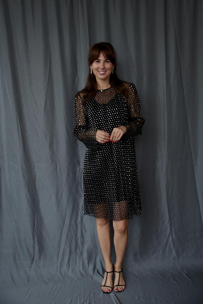 Платье из шифона в золотой горох   с нижней  комбинацией