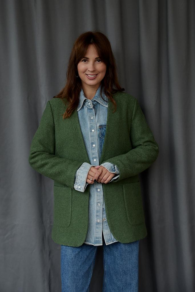 Жакет  шерстяной  зеленый букле