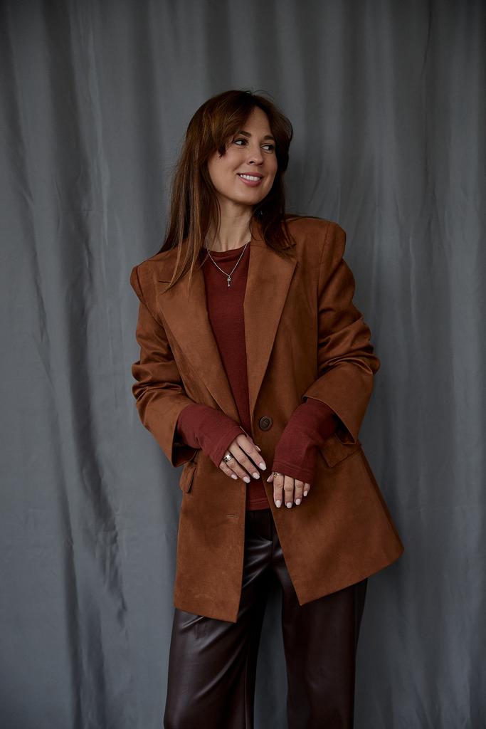 Пиджак горчичный из экозамши