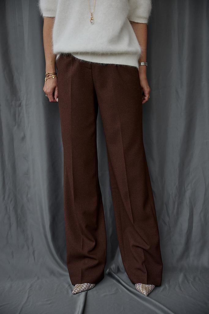 Брюки-палаццо коричневые в крапинку с защипами