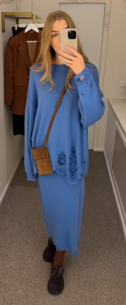 Юбка трикотажная хлопковая синяя гранж