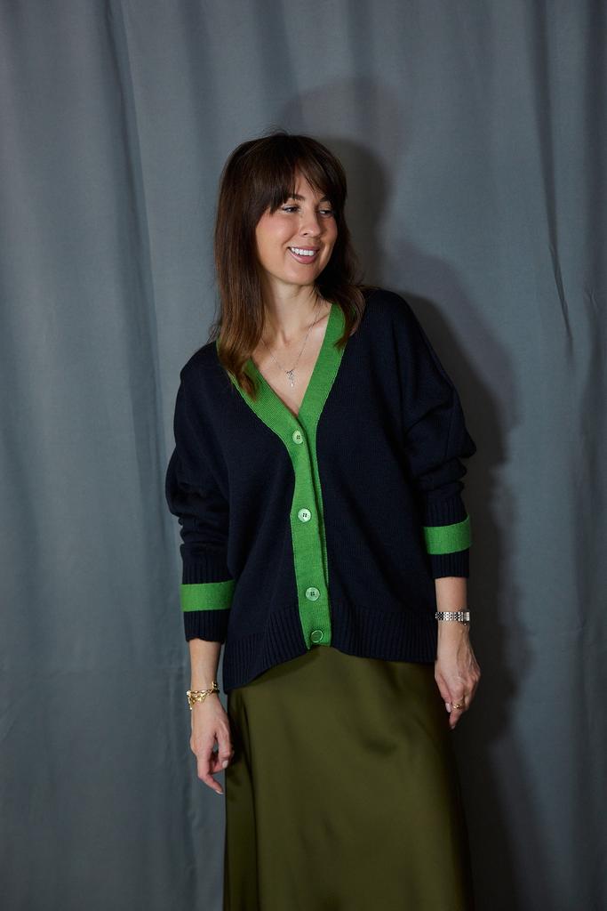 Синий кардиган из шерсти  (кант зеленый)