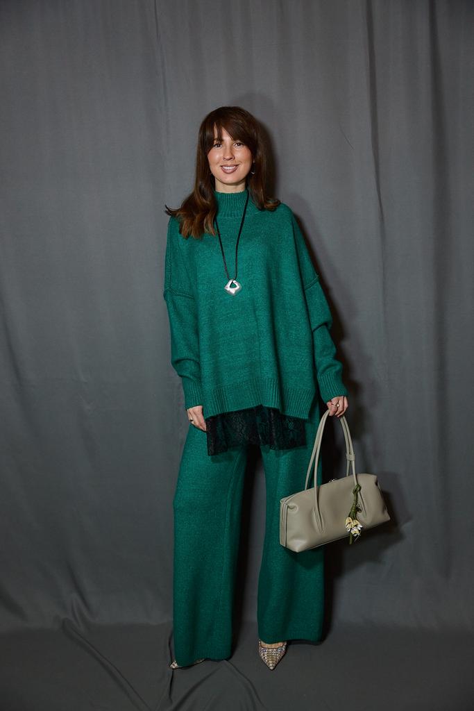 Костюм трикотажный  с брюками бирюза  шерстяной