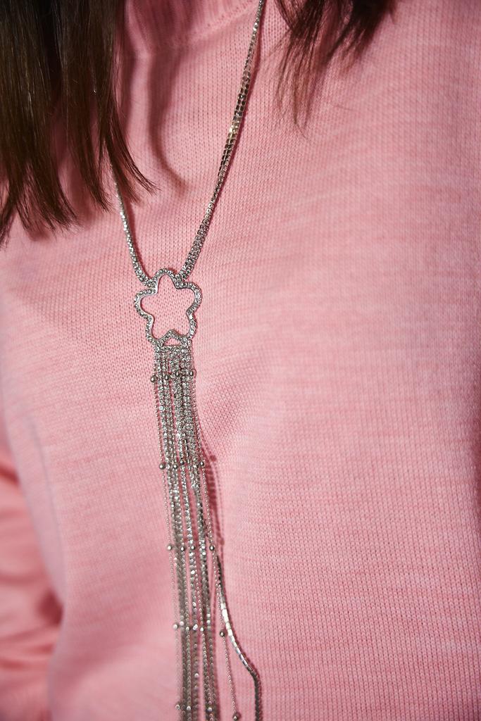 Украшение  длинная  цепь блестящая серебристая