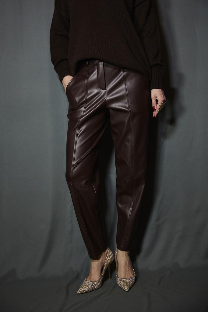 Брюки  экокожа  коричневые