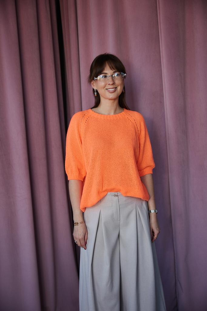 Джемпер с коротким рукавом из кашемира и мохера оранж