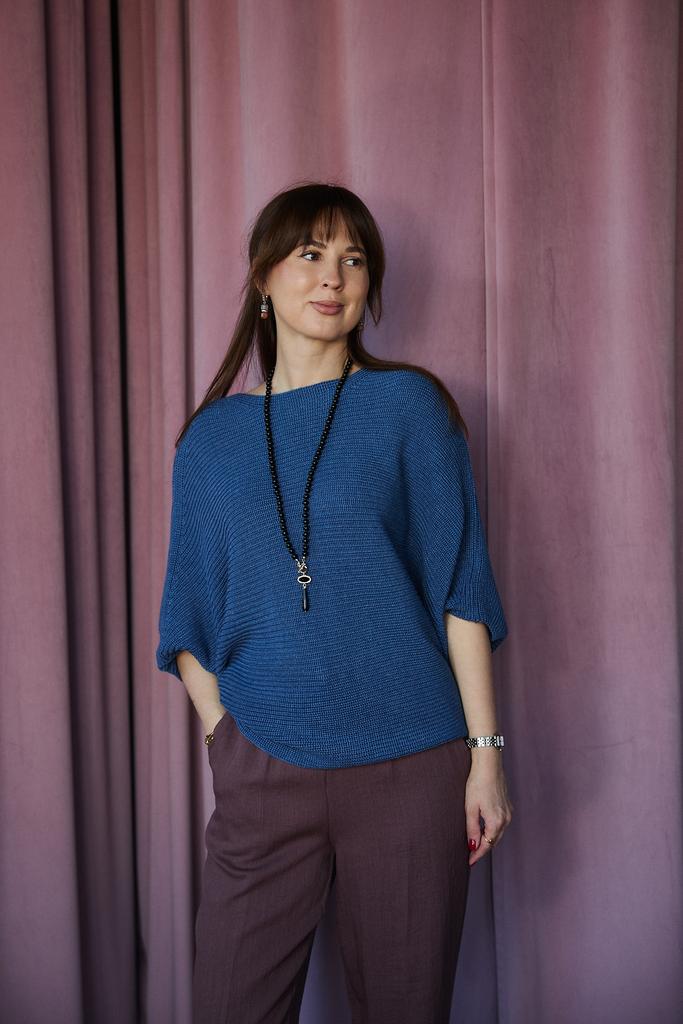 Джемпер летучая мышь  из  хлопка синий