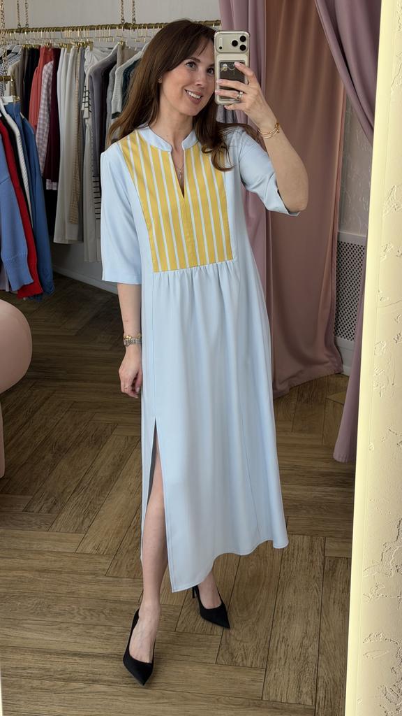 Платье-рубашка желто-голубое