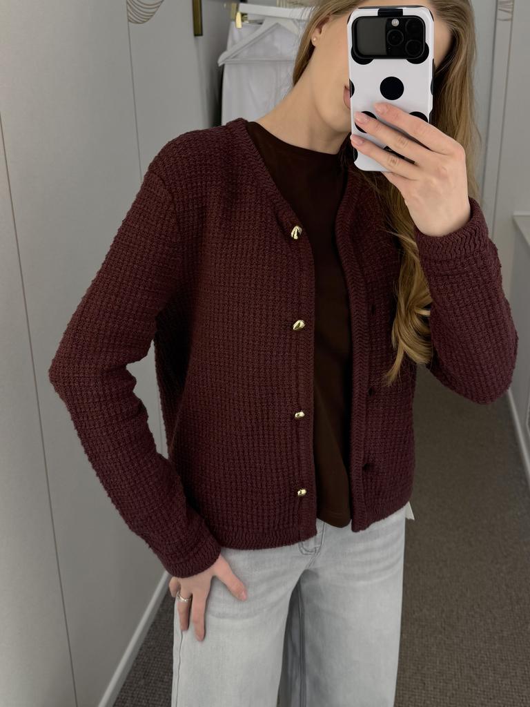 Кардиган из  трикотажа буклированный Бордо