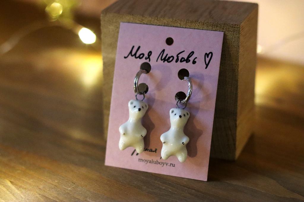 серьги "Белые мишки"