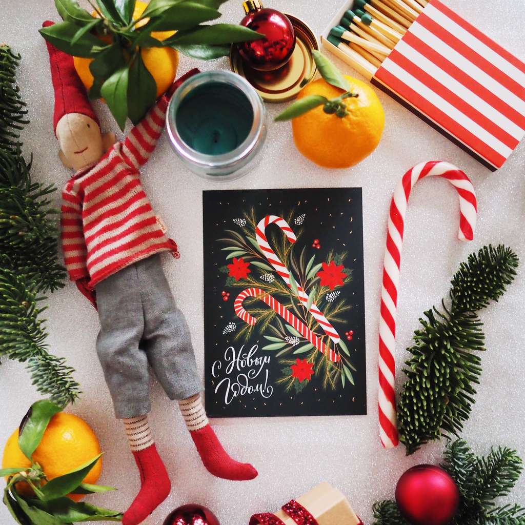 Рождественская открытка "Сахарная трость"