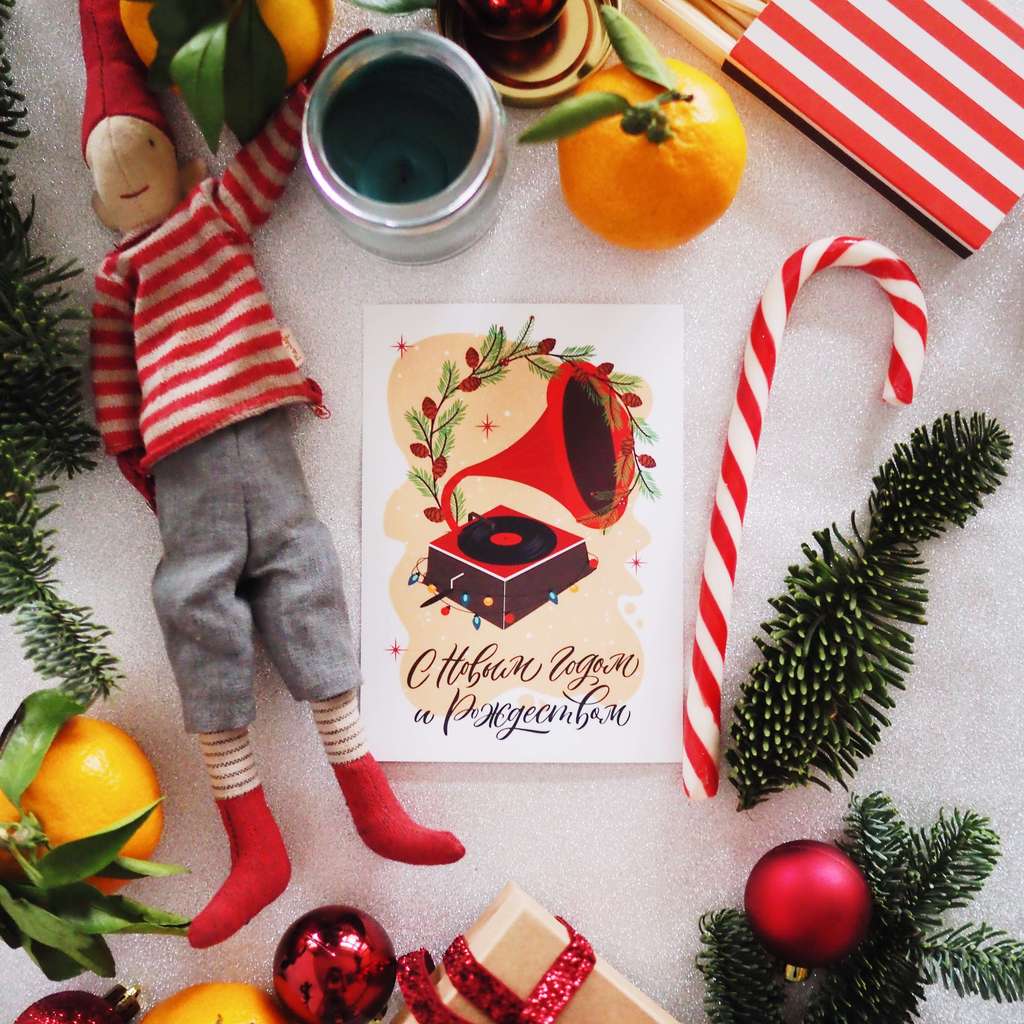 Открытка "Новогодний граммофон"