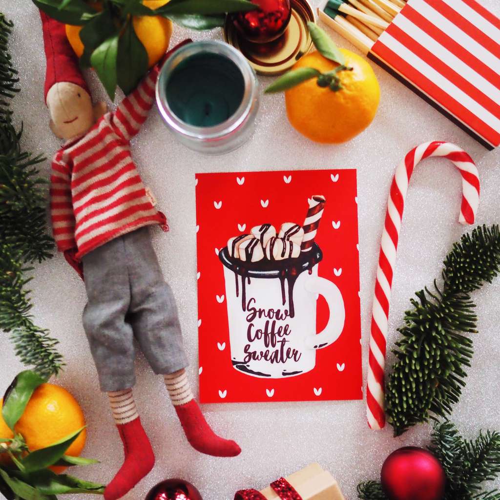 Новогодняя открытка "чашка какао"