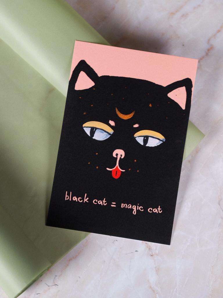 Открытка черный кот