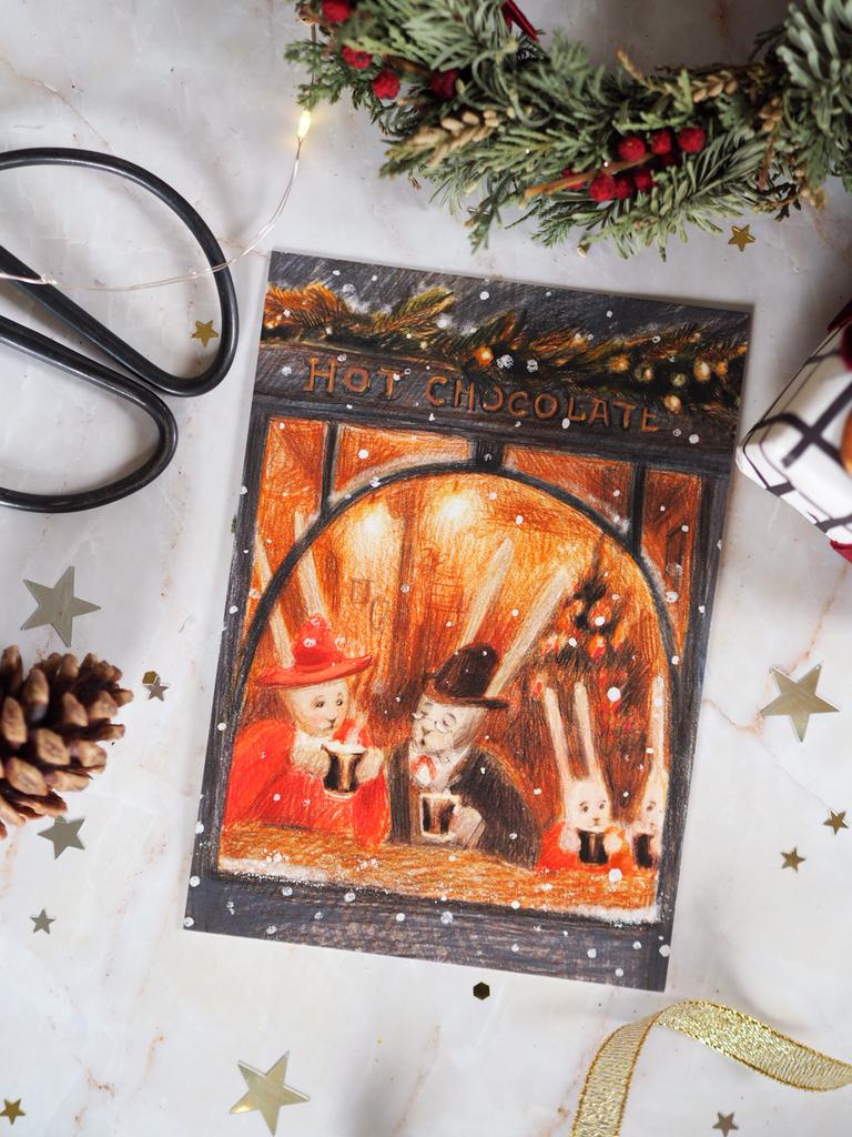 Открытка "Семья в кофейне"