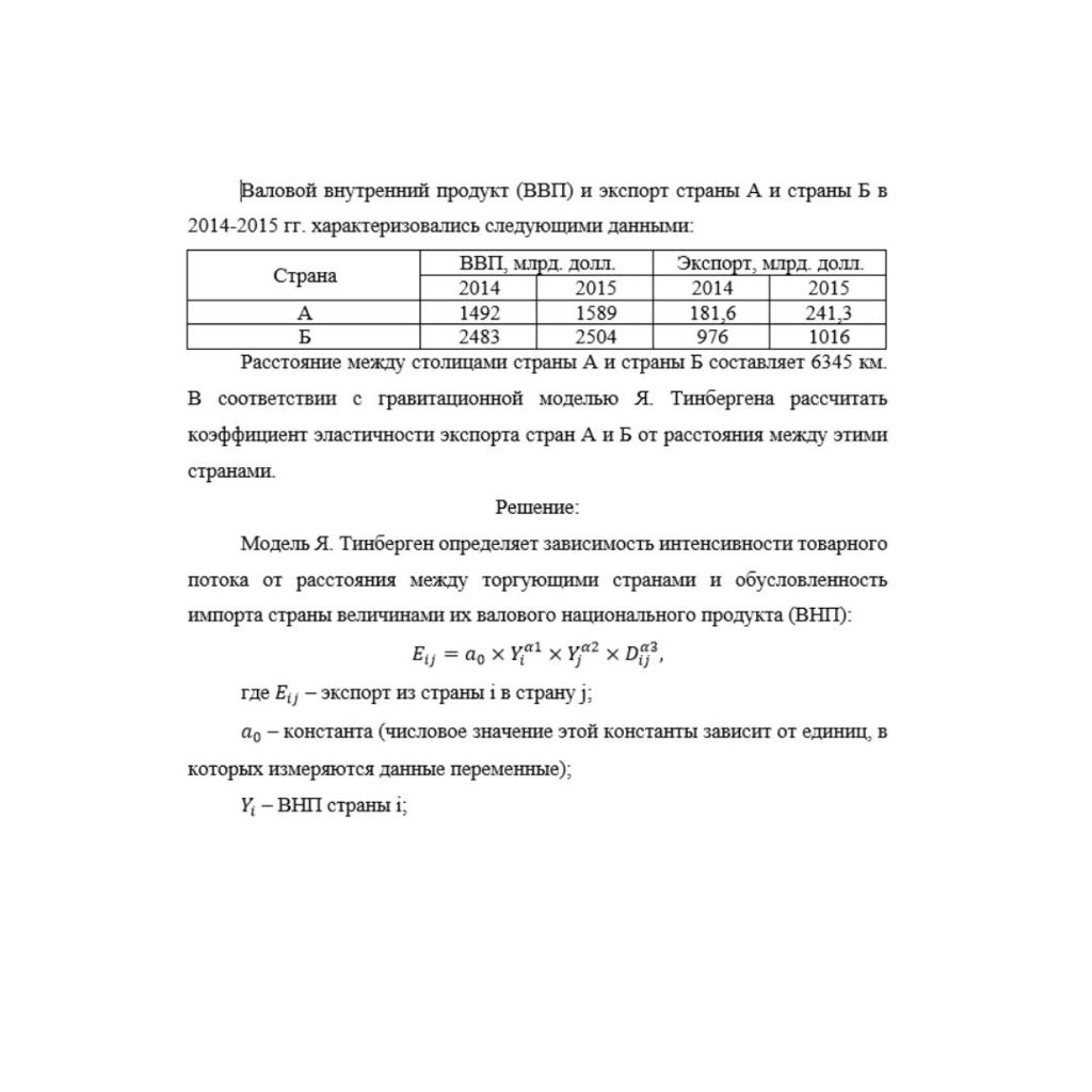 Валовой внутренний продукт (ВВП) и экспорт страны А и страны Б в 2014-2015 гг.