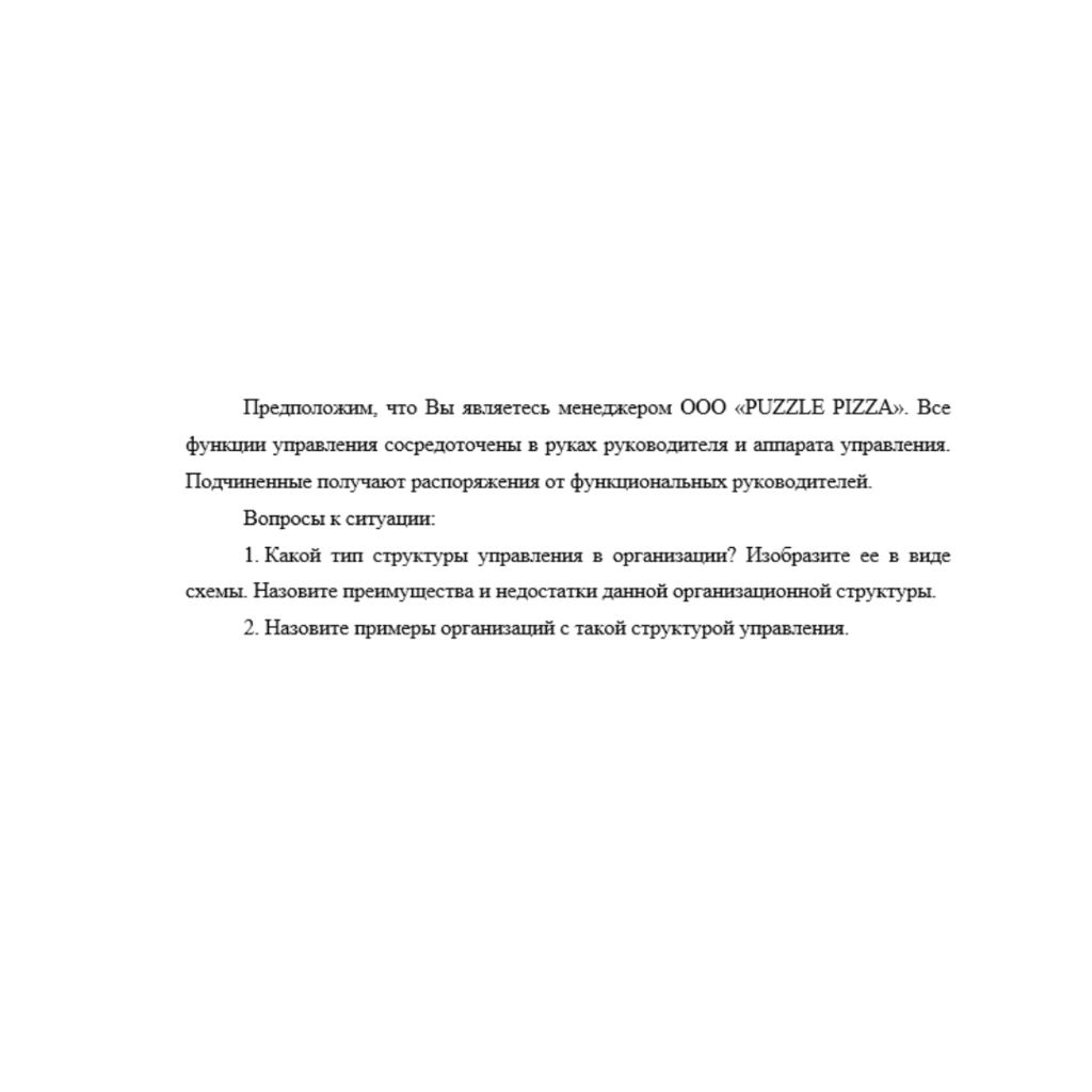 Предположим, что Вы являетесь менеджером ООО «PUZZLE PIZZA»