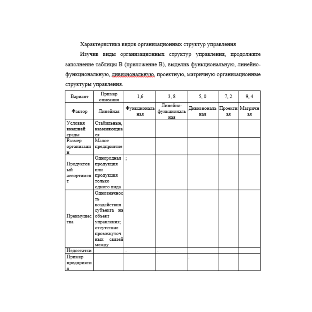 Характеристика видов организационных структур управления