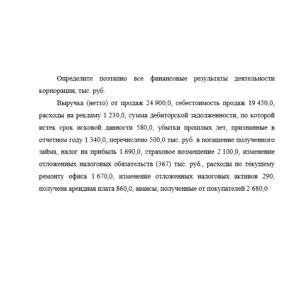 Определите поэтапно все финансовые результаты деятельности корпорации