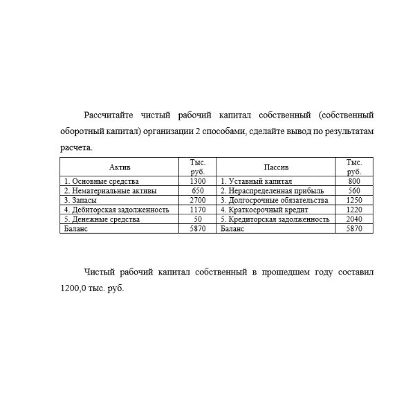 Рассчитайте чистый рабочий капитал собственный