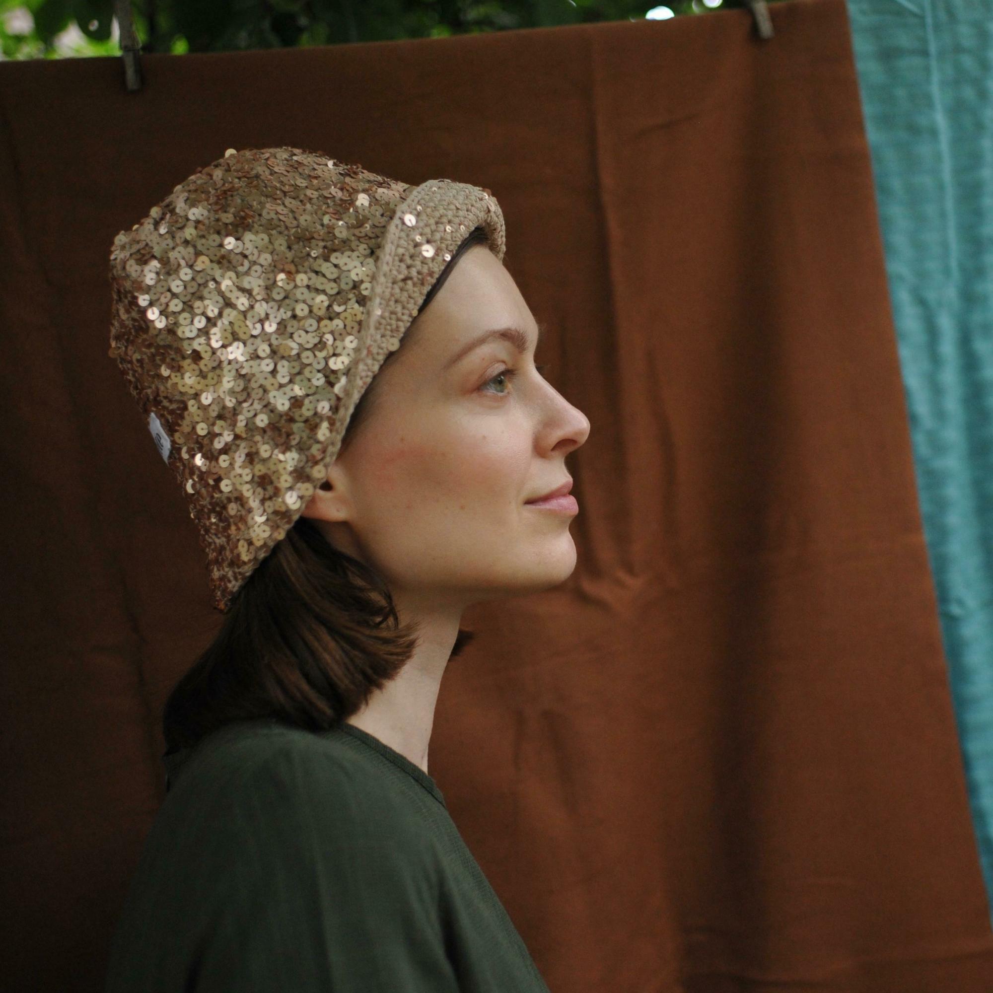 Панама с пайетками медная (хлопок)