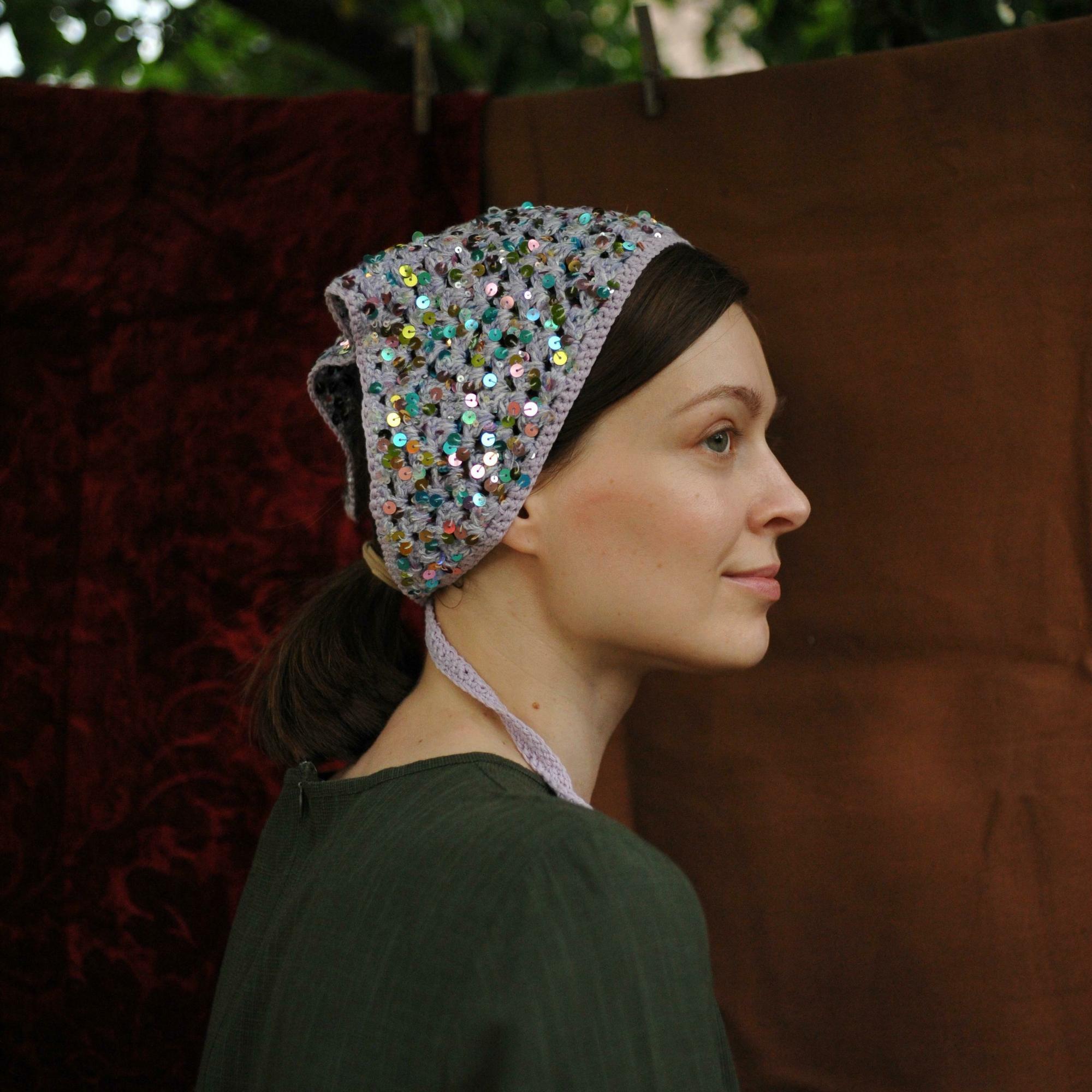 Косынка с пайетками сиреневая (хлопок)