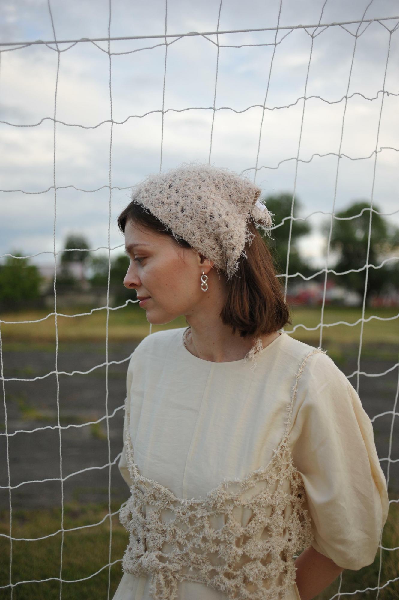 Косынка из фактурного льна жемчужная