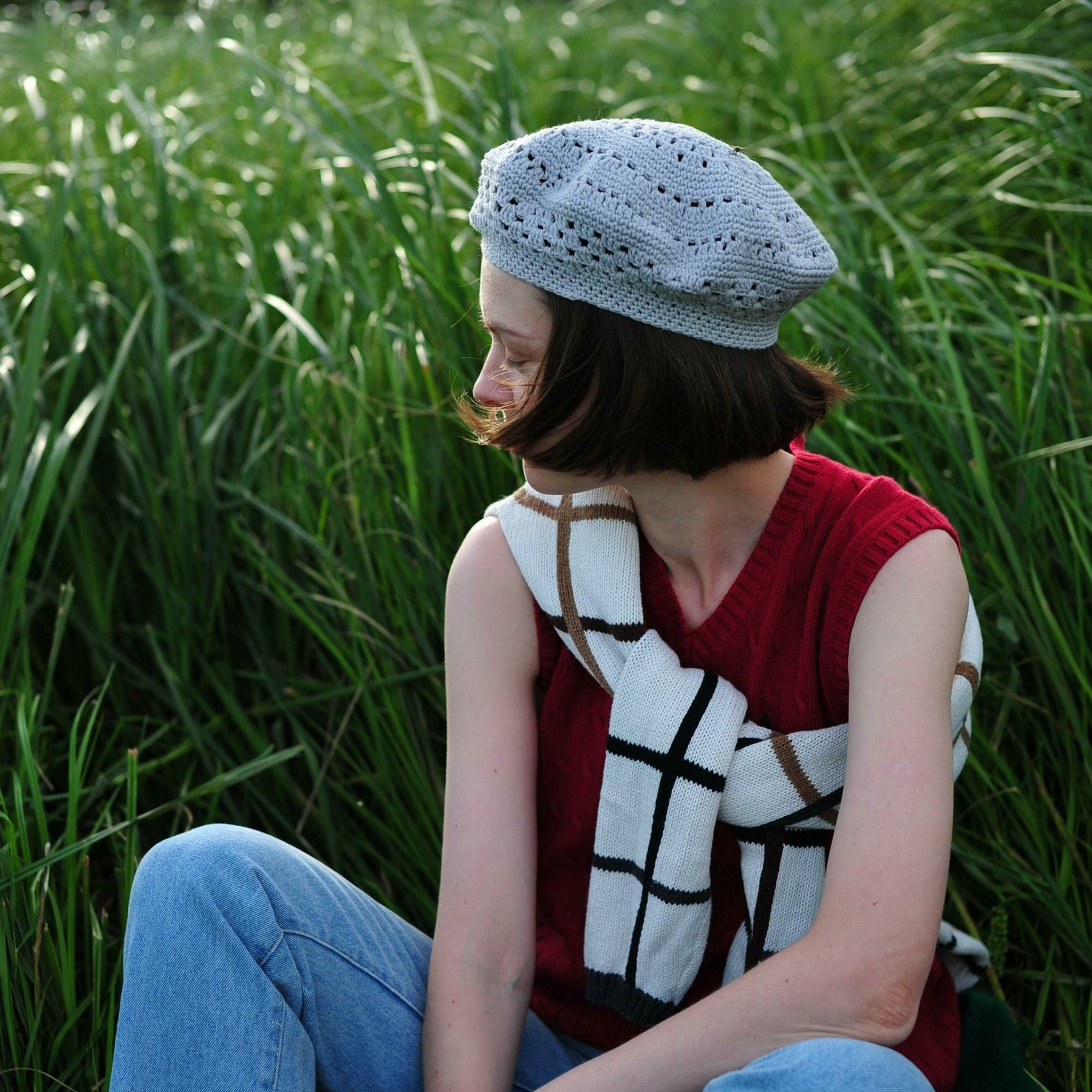 Берет светло-серый (хлопок)