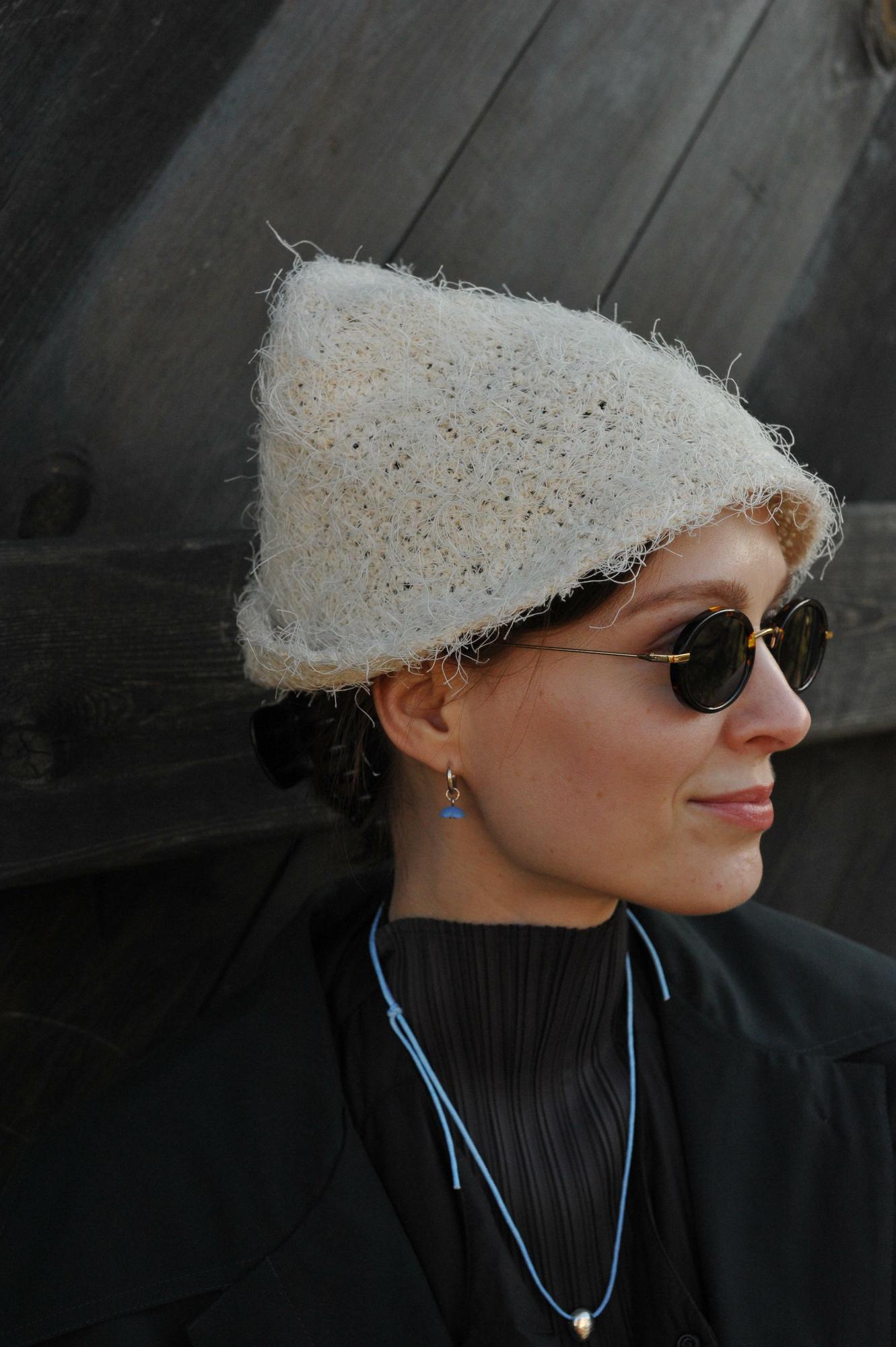 Панама фактурная молочная высокая  (шёлк)