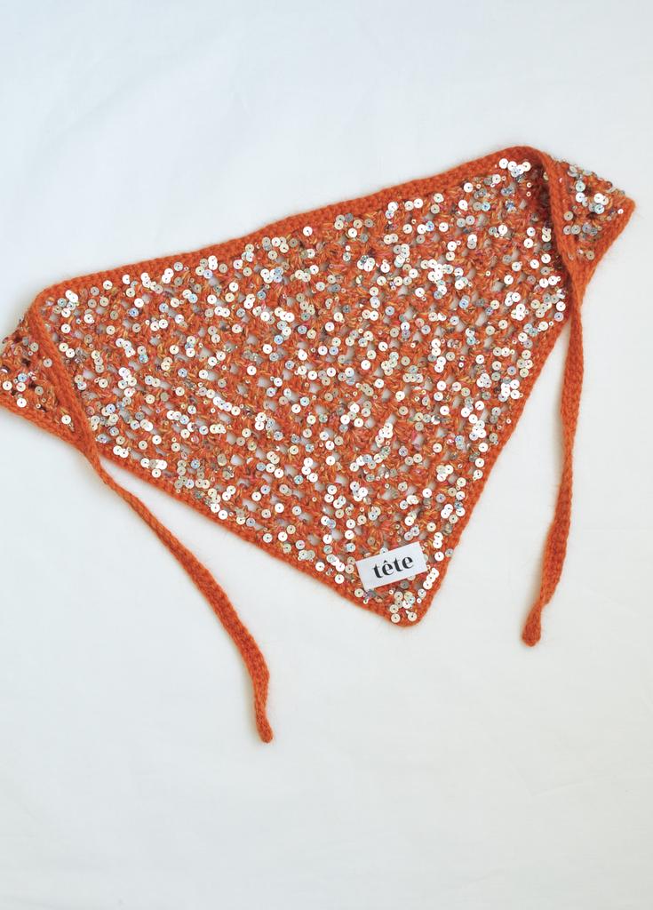 Косынка с пайетками рыжая (пух кролика)