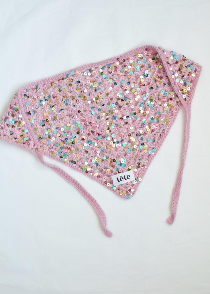 Косынка с пайетками розовая (пух кролика)