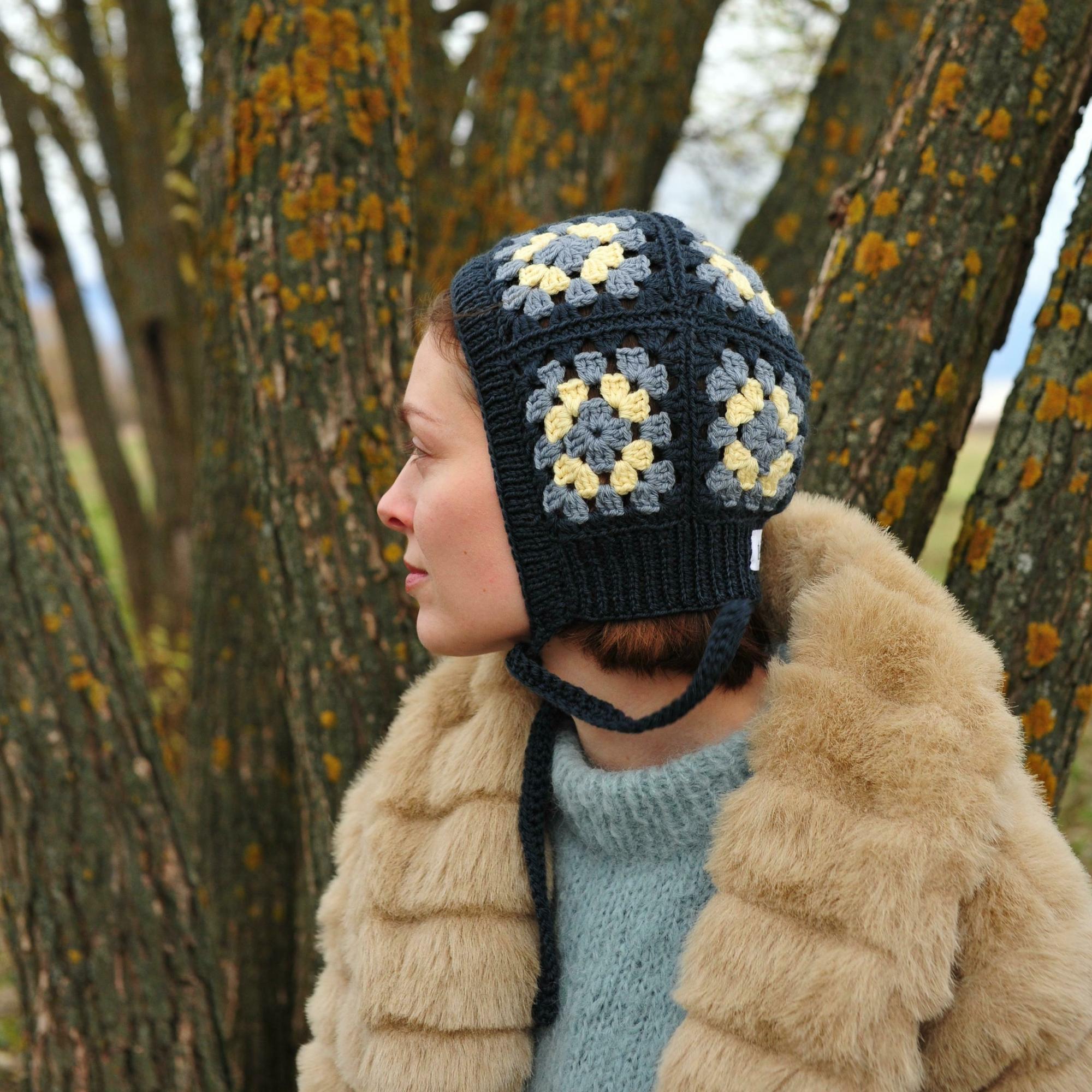 Чепчик кроше тёмно-синий