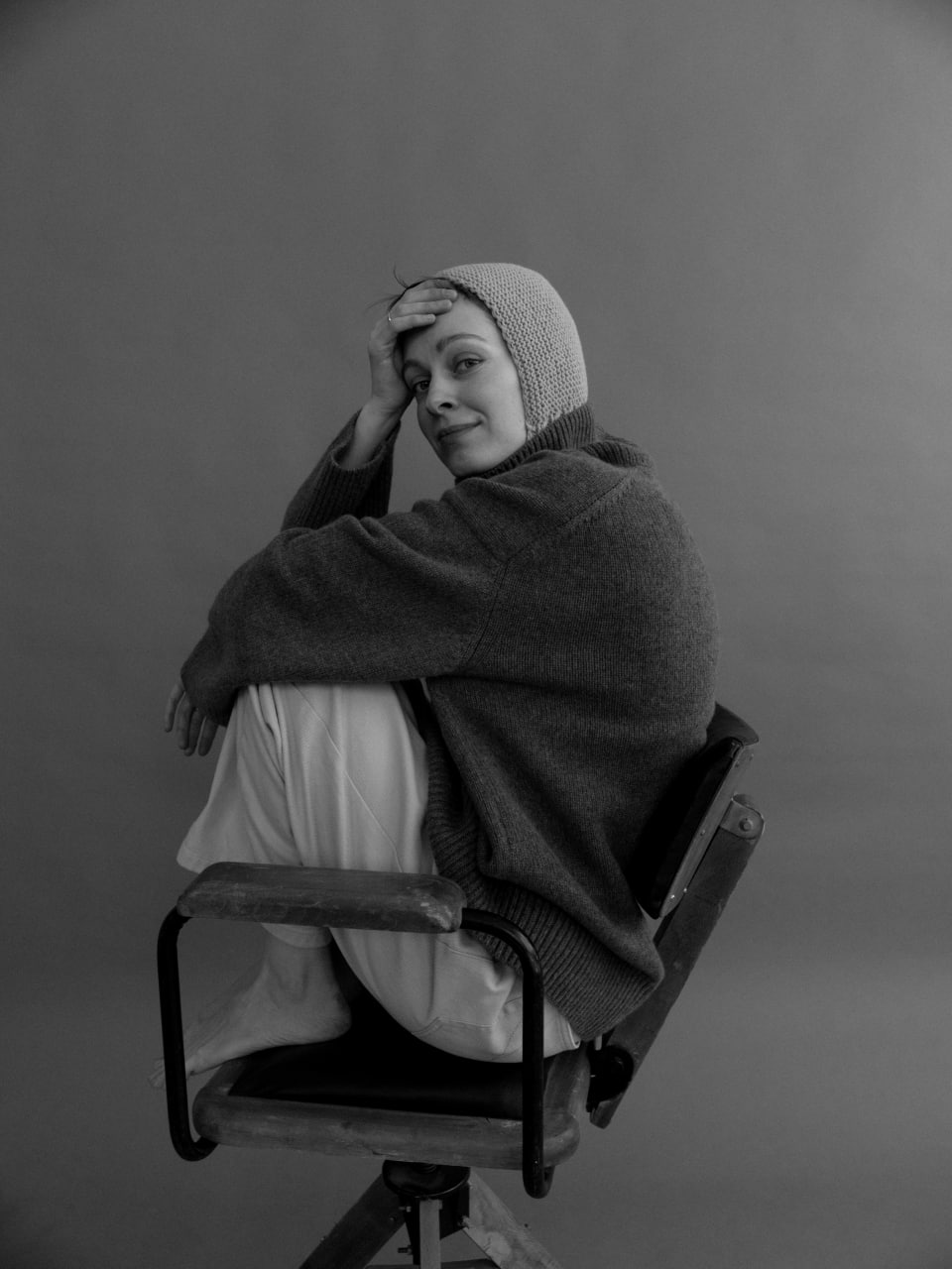 Чепчик из кашемира c хлопком голубой меланж