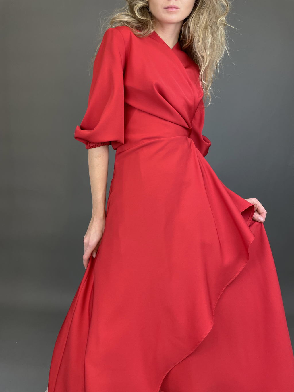 Wrap dress with sleeves (red)