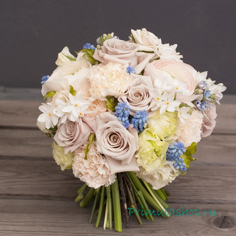 БУКЕТ НЕВЕСТЫ  В РОЗОВО-ГОЛУБОЙ ГАММЕ