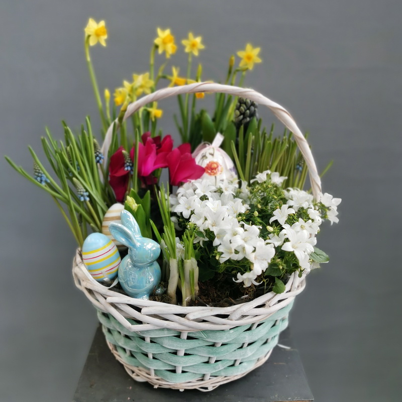 Большая Пасхальная корзина с первоцветами