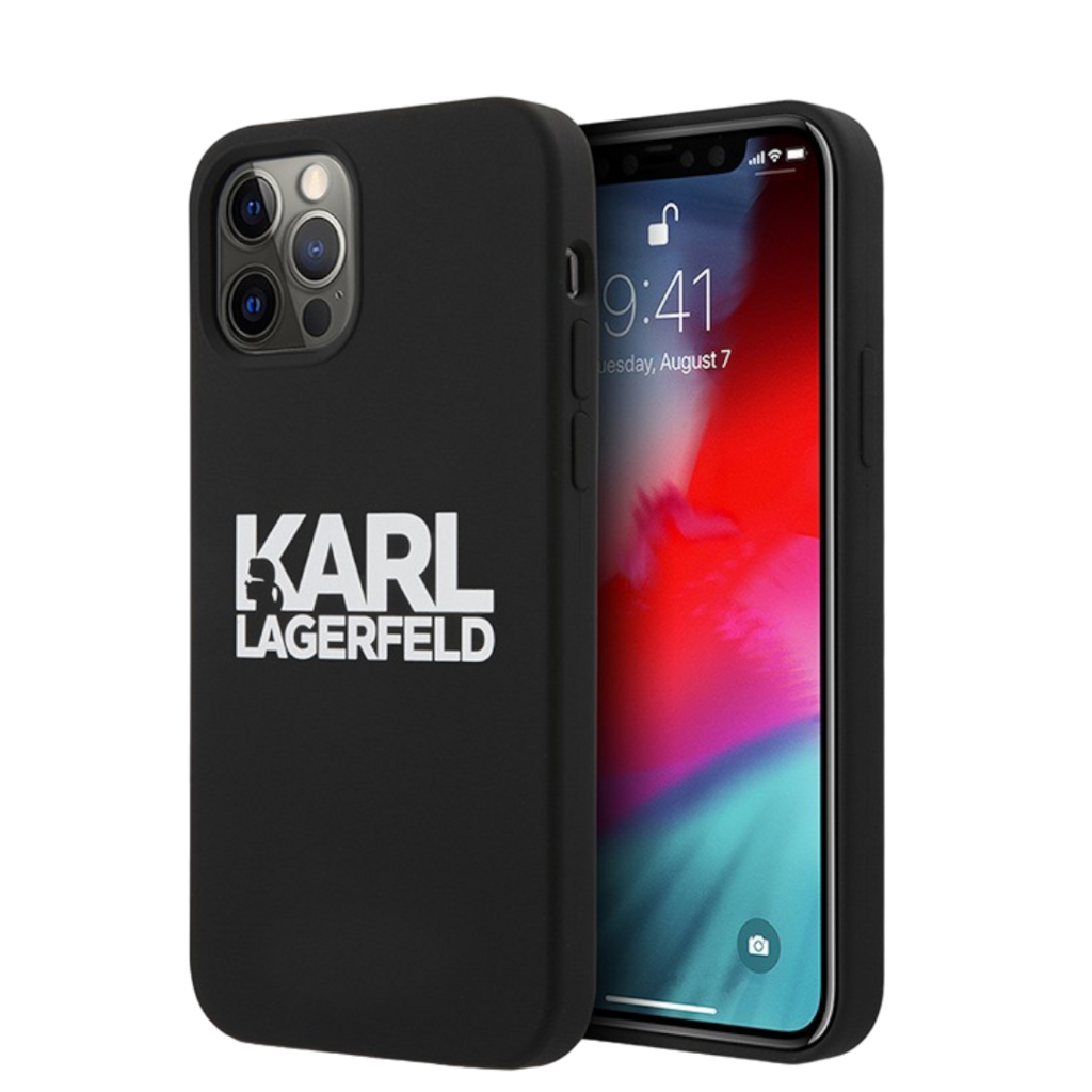 Чехол для iPhone Karl Lagerfeld Liquid silicone Stack logo Hard, черный