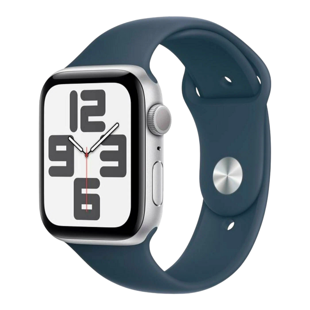 Apple Watch Series SE 2 Silver Aluminum Case with Storm Blue Sport Band