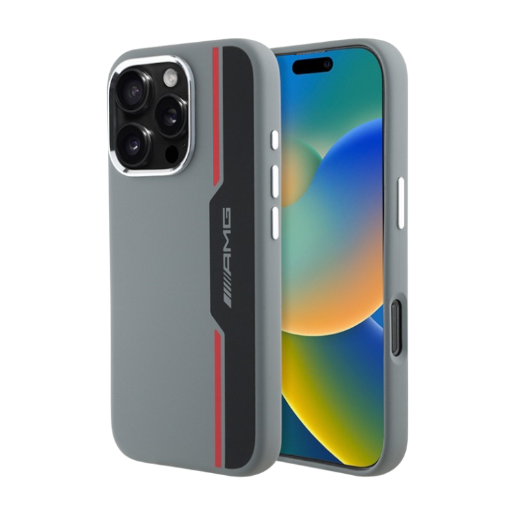 Чехол для iPhone AMG Liquid silicone Bow Lines Metal camera Hard Grey/Red (MagSafe)