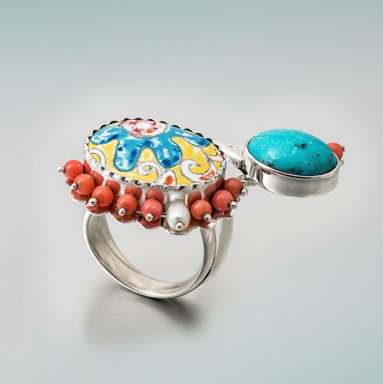 КОЛЬЦО "КОРАЛЛ И БИРЮЗА"