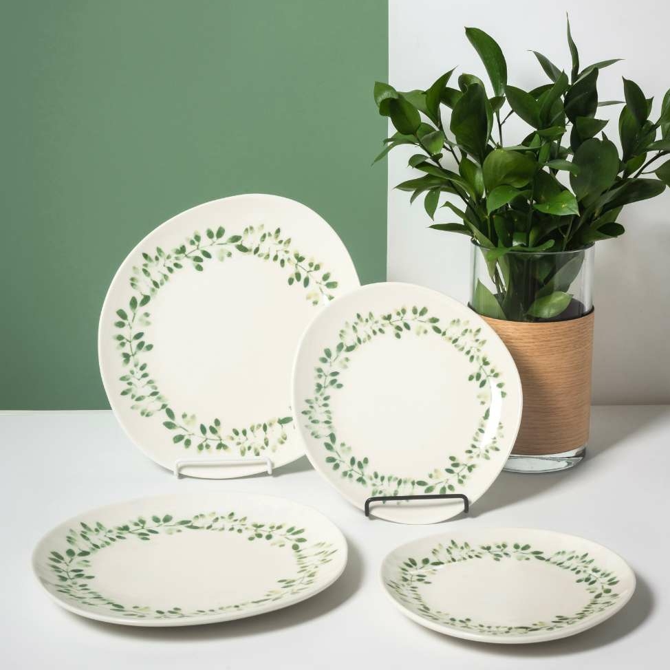 Сет ID FINE, серия Garden из 4-х плоских асимметричных тарелок 21 и 27 см, Турция