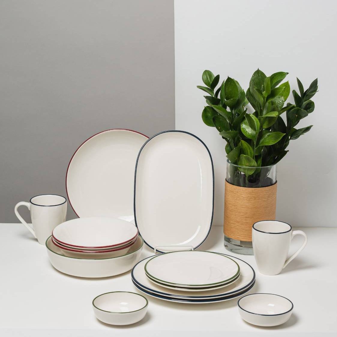 Сервиз ID FINE, серия Modest на 2 персоны/13 предметов, Турция (микс трех цветов)