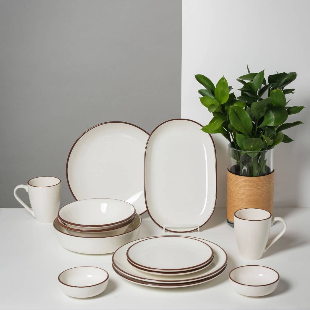 Сервиз ID FINE, серия Modest на 2 персоны/13 предметов, Турция (коричневая кайма)