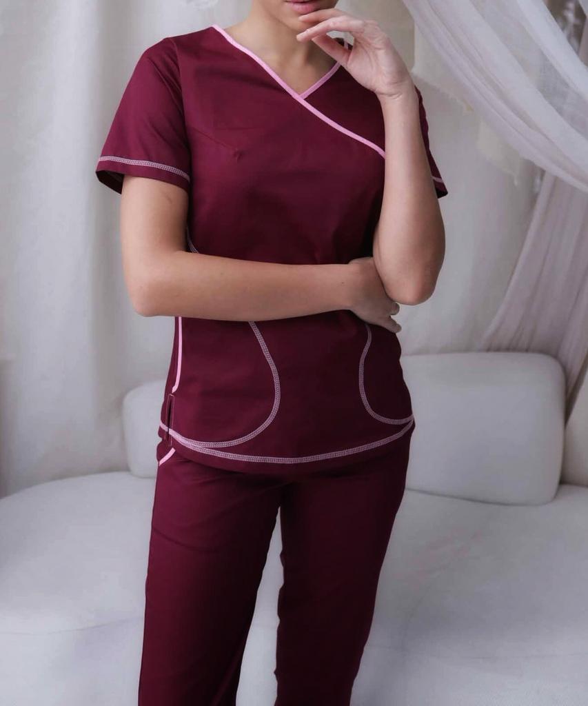 Костюм медицинский женский "Микс", бордо, РАСПРОДАЖА ОСТАТКОВ